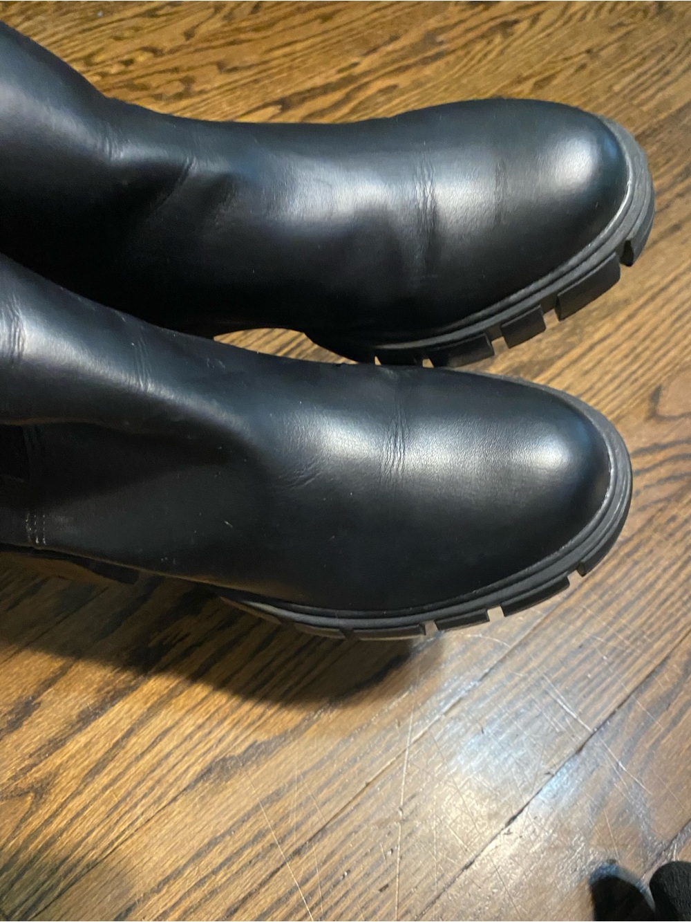 Black Lug Sole Chelsea Booties - Sleek Women's Ankle Boots - Picture 2 of 8